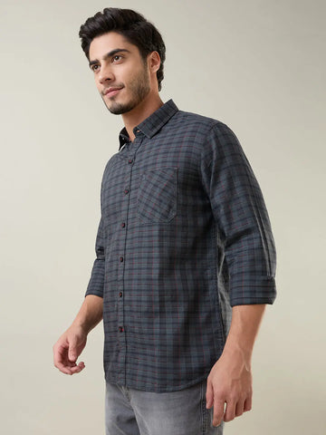 Grey Checkered Regular Fit Shirt TIM PARIS