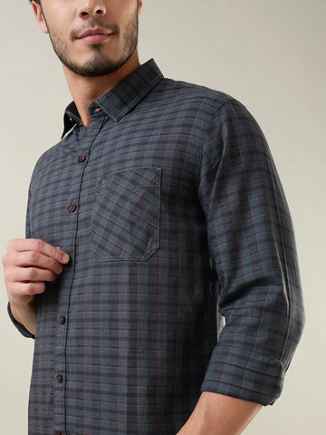 Grey Checkered Regular Fit Shirt TIM PARIS