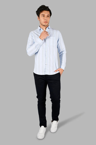 Sky Blue Striped Regular Fit Shirt Tim Paris