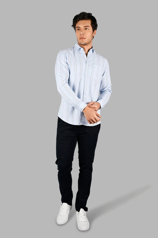Sky Blue Striped Regular Fit Shirt Tim Paris