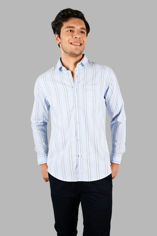 Sky Blue Striped Regular Fit Shirt Tim Paris