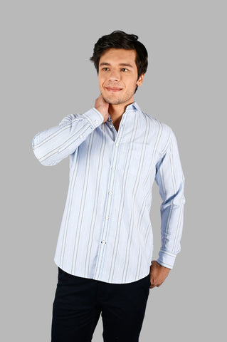Sky Blue Striped Regular Fit Shirt Tim Paris