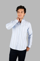 Sky Blue Striped Regular Fit Shirt