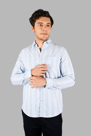 Sky Blue Striped Regular Fit Shirt Tim Paris