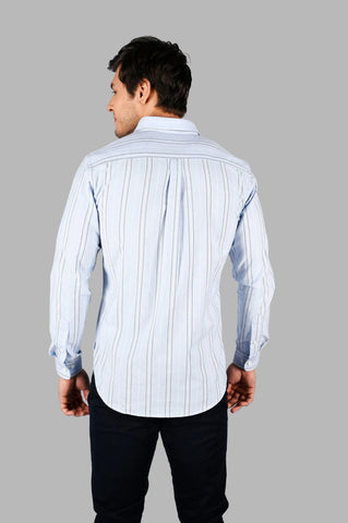 Sky Blue Striped Regular Fit Shirt Tim Paris
