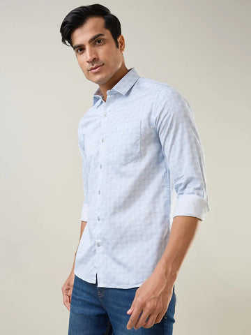 Sky Blue Printed Regular Fit Shirt TIM PARIS