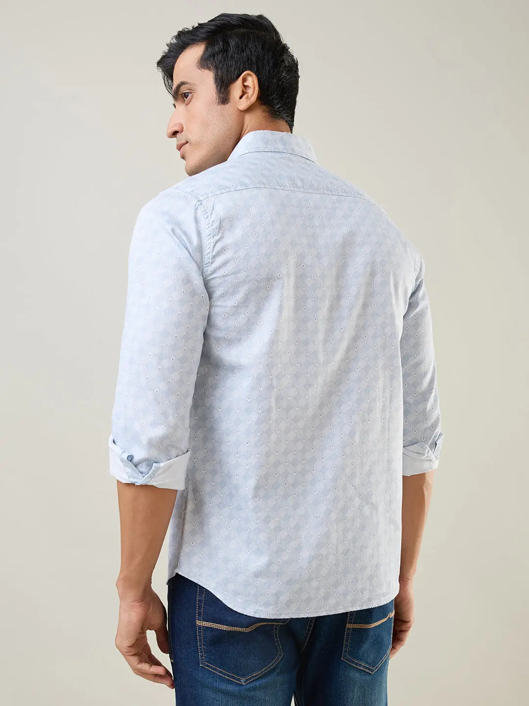 Sky Blue Printed Regular Fit Shirt TIM PARIS