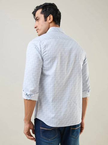 Sky Blue Printed Regular Fit Shirt TIM PARIS