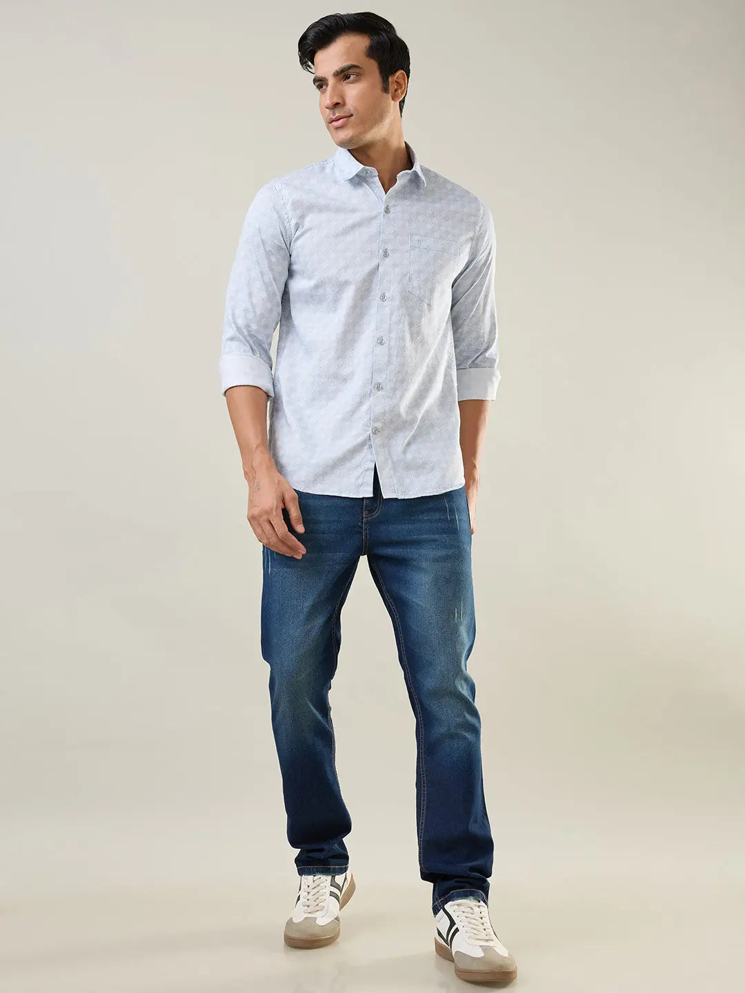 Sky Blue Printed Regular Fit Shirt TIM PARIS