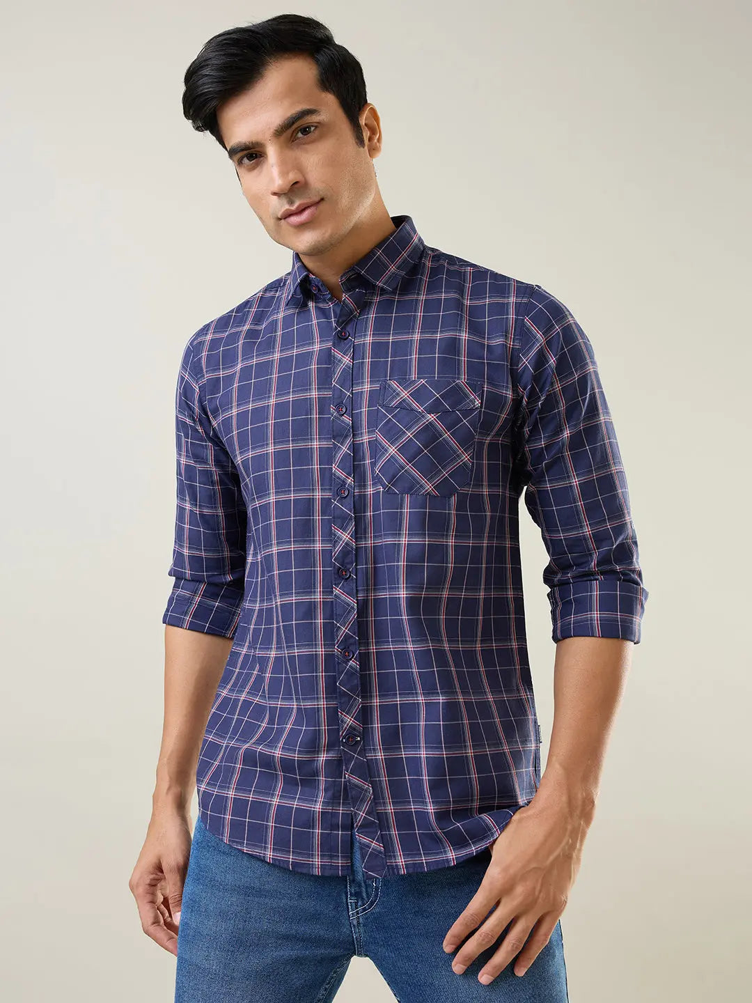 Navy Checkered Regular Fit Shirt TIM PARIS