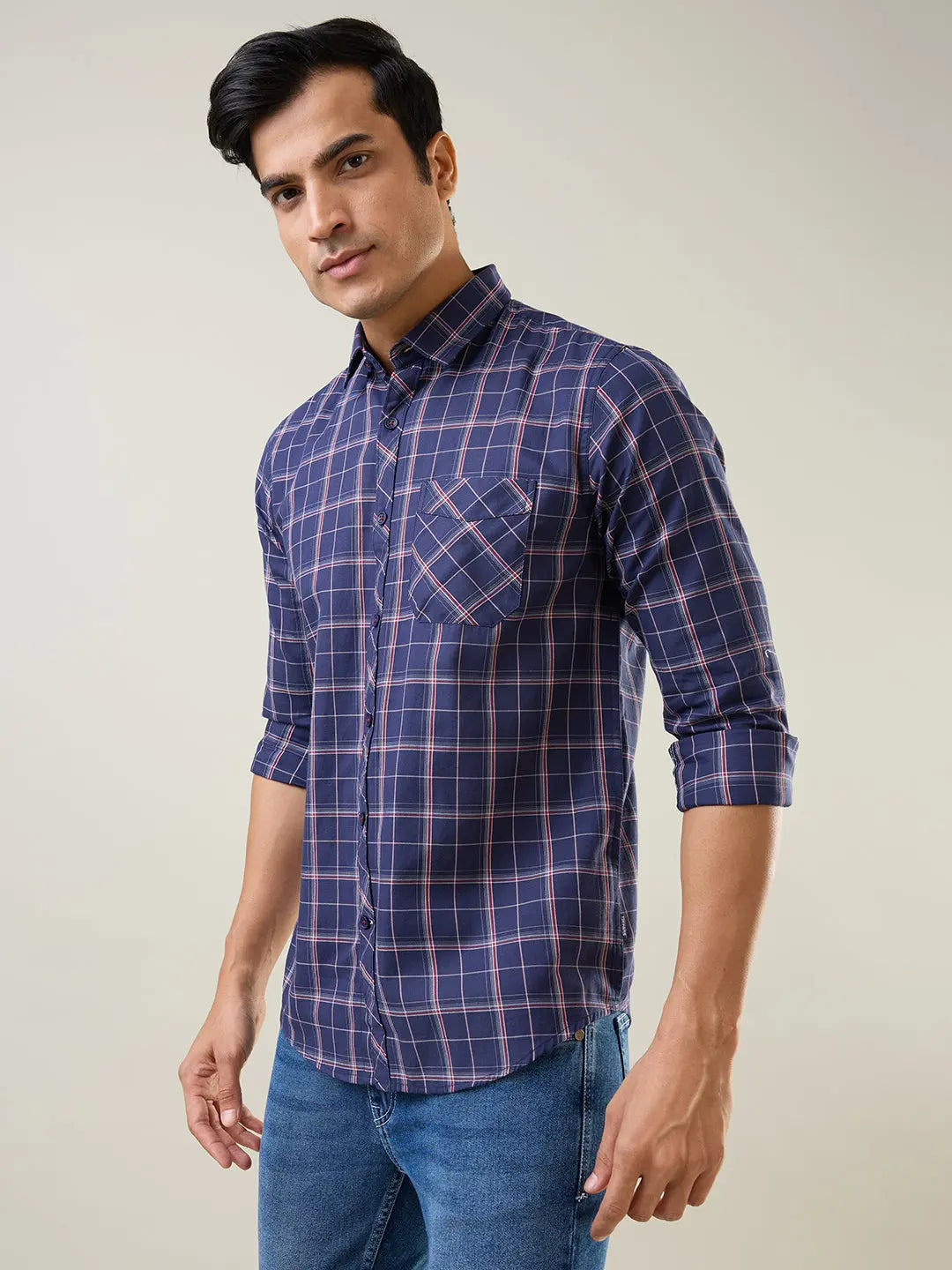Navy Checkered Regular Fit Shirt TIM PARIS