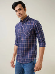 Navy Checkered Regular Fit Shirt TIM PARIS