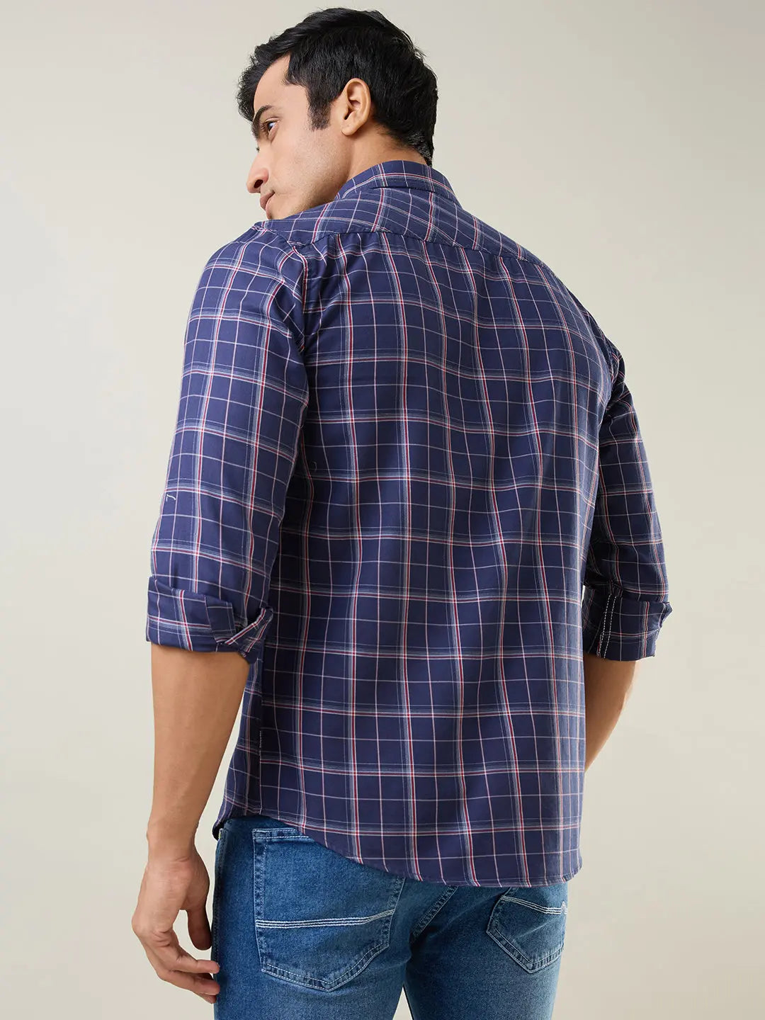 Navy Checkered Regular Fit Shirt TIM PARIS