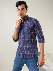 Navy Checkered Regular Fit Shirt TIM PARIS