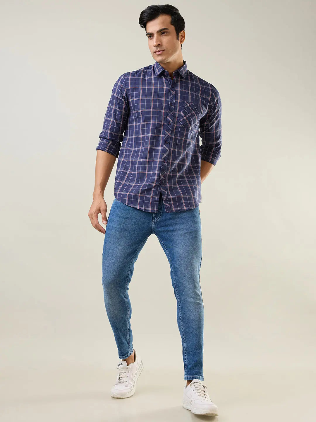 Navy Checkered Regular Fit Shirt TIM PARIS