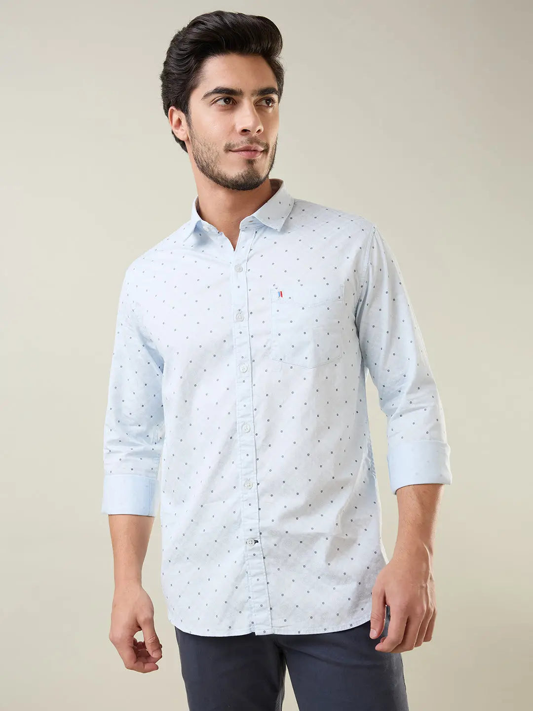 Sky Blue Printed Regular Fit Shirt TIM PARIS