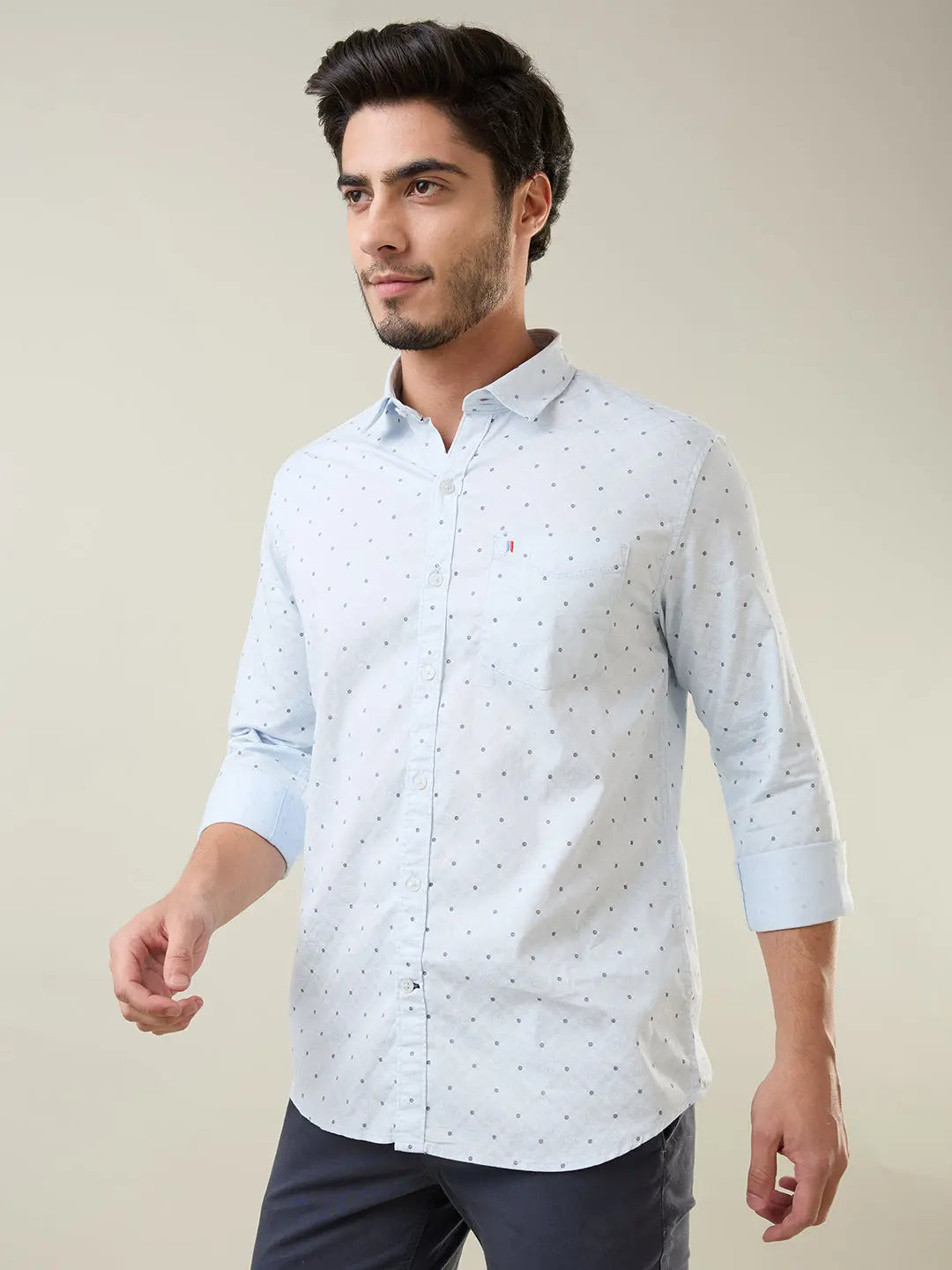 Sky Blue Printed Regular Fit Shirt TIM PARIS