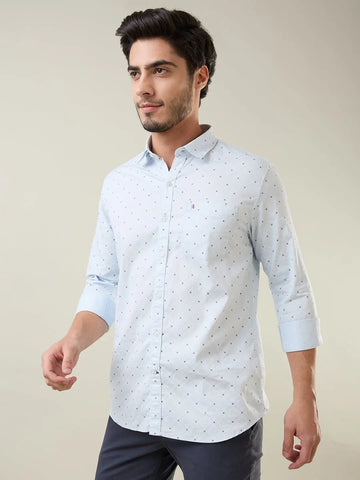 Sky Blue Printed Regular Fit Shirt TIM PARIS