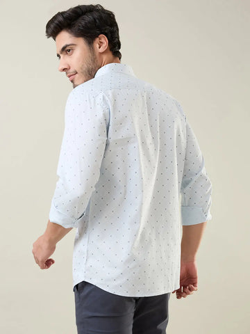 Sky Blue Printed Regular Fit Shirt TIM PARIS