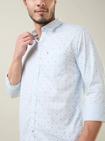 Sky Blue Printed Regular Fit Shirt TIM PARIS