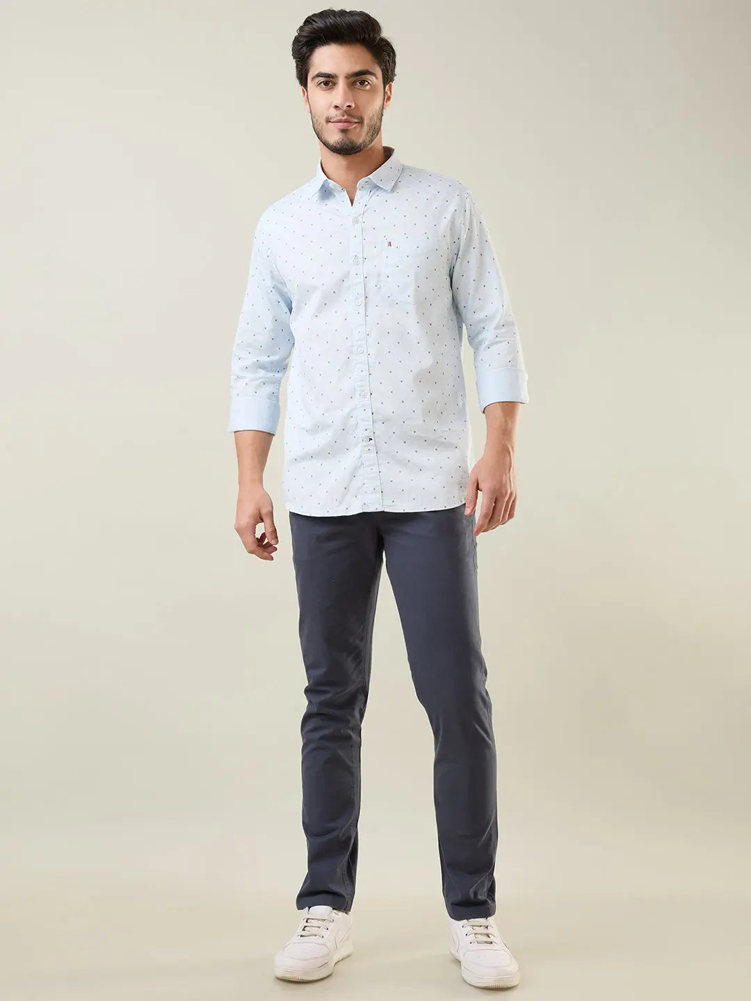 Sky Blue Printed Regular Fit Shirt TIM PARIS