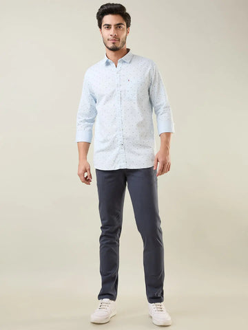 Sky Blue Printed Regular Fit Shirt TIM PARIS