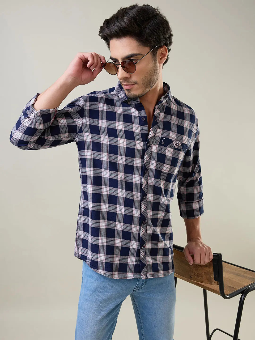 Pink Checkered Regular Fit Shirt TIM PARIS