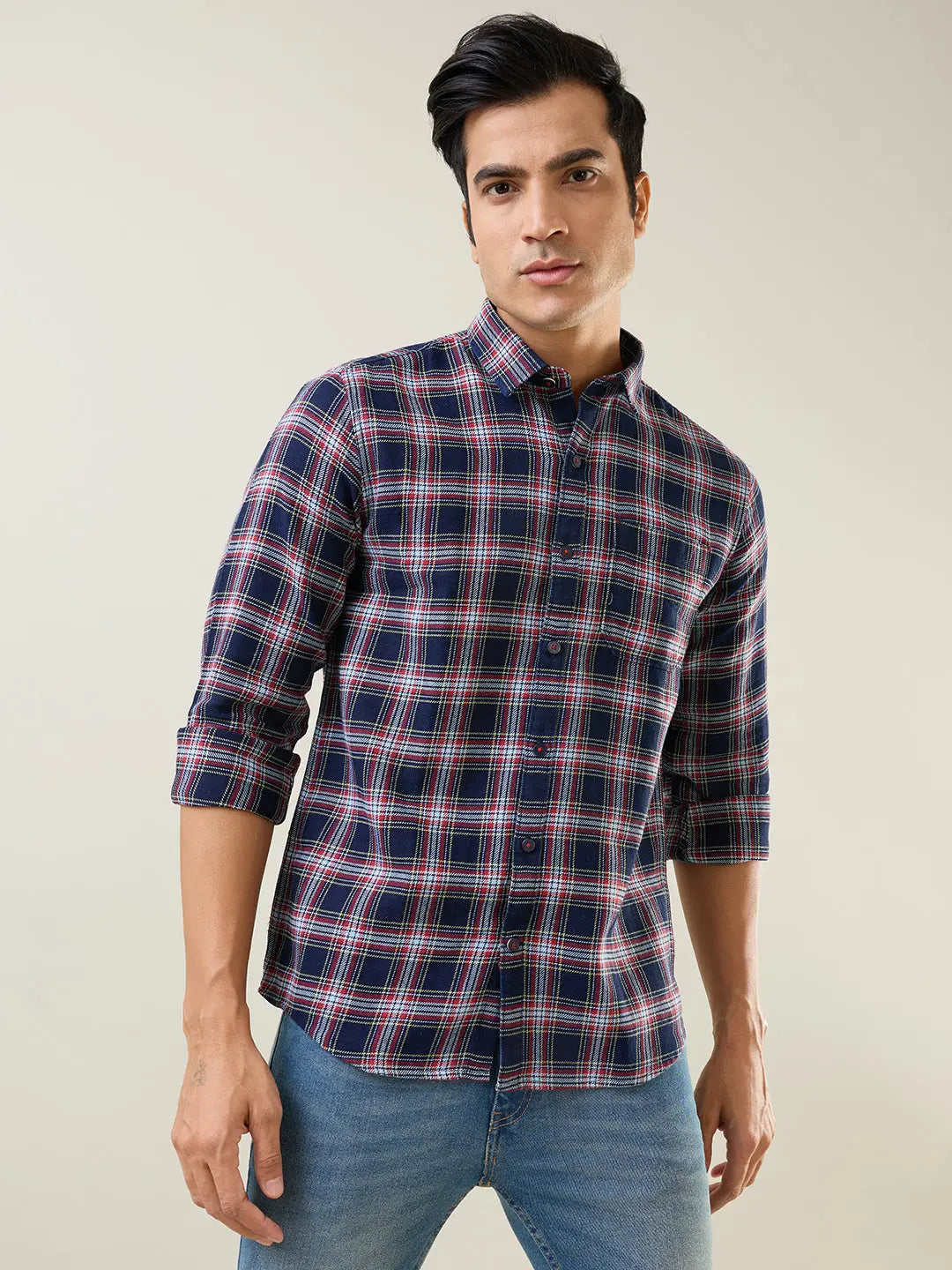 Red Checkered Regular Fit Shirt TIM PARIS