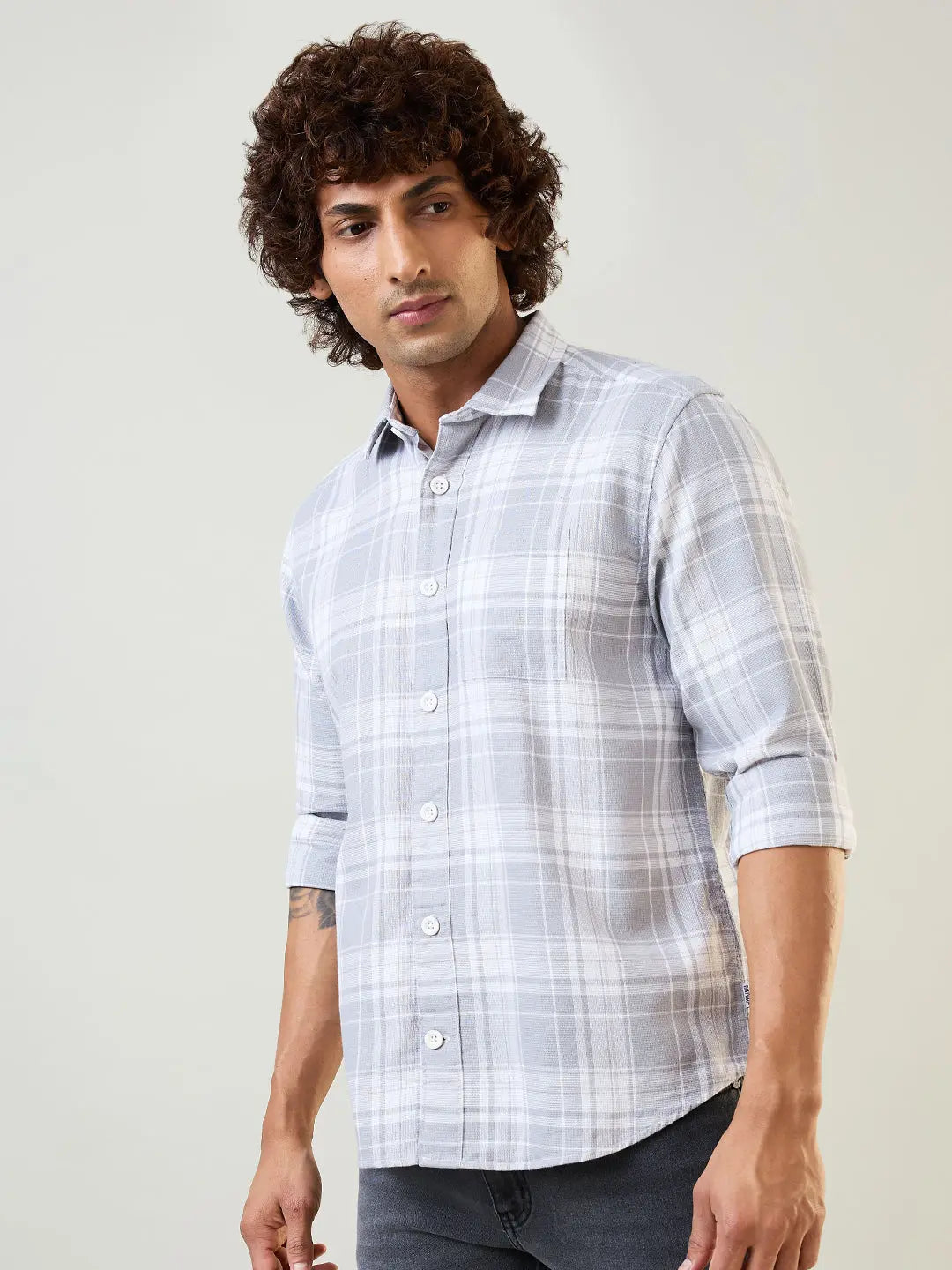 Grey Checkered Regular Fit Shirt TIM PARIS
