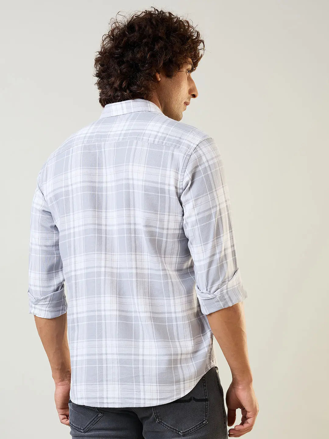 Grey Checkered Regular Fit Shirt TIM PARIS