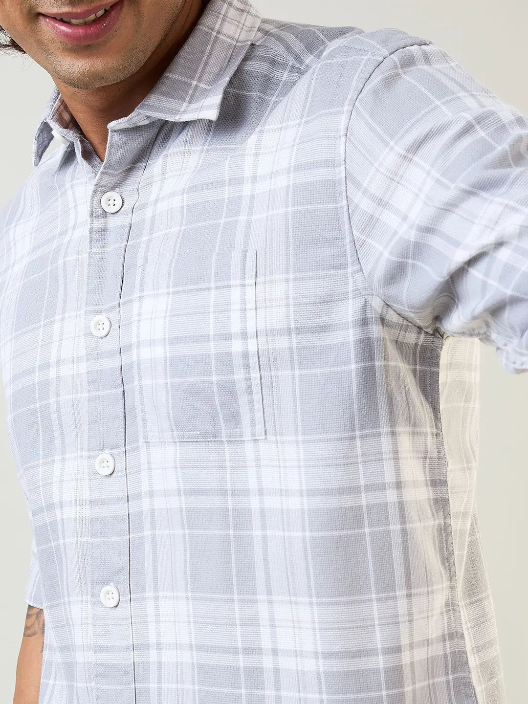 Grey Checkered Regular Fit Shirt TIM PARIS