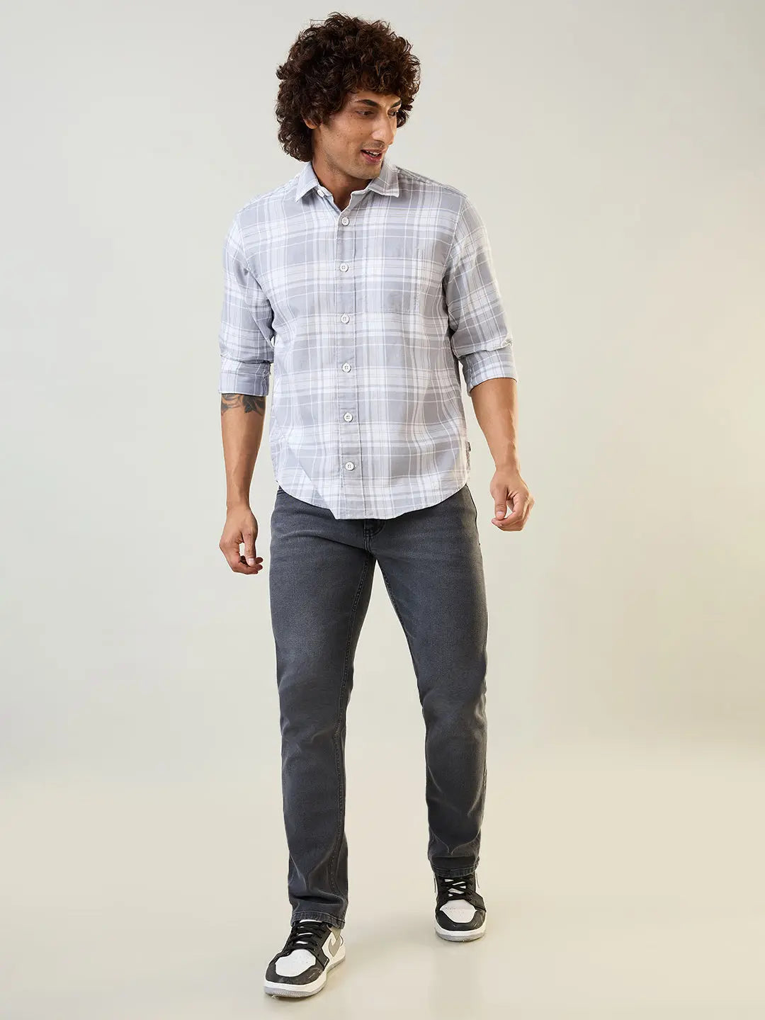 Grey Checkered Regular Fit Shirt TIM PARIS