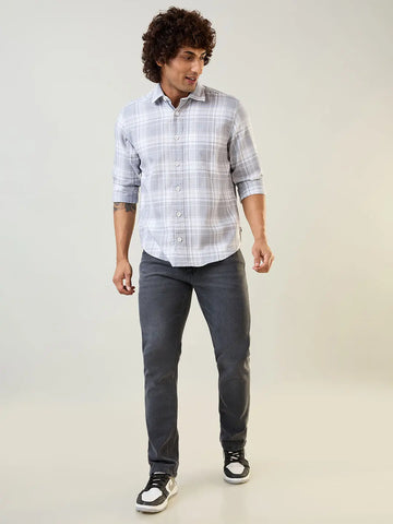 Grey Checkered Regular Fit Shirt TIM PARIS