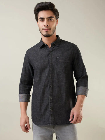 Black Solid Regular Fit Shirt TIM PARIS