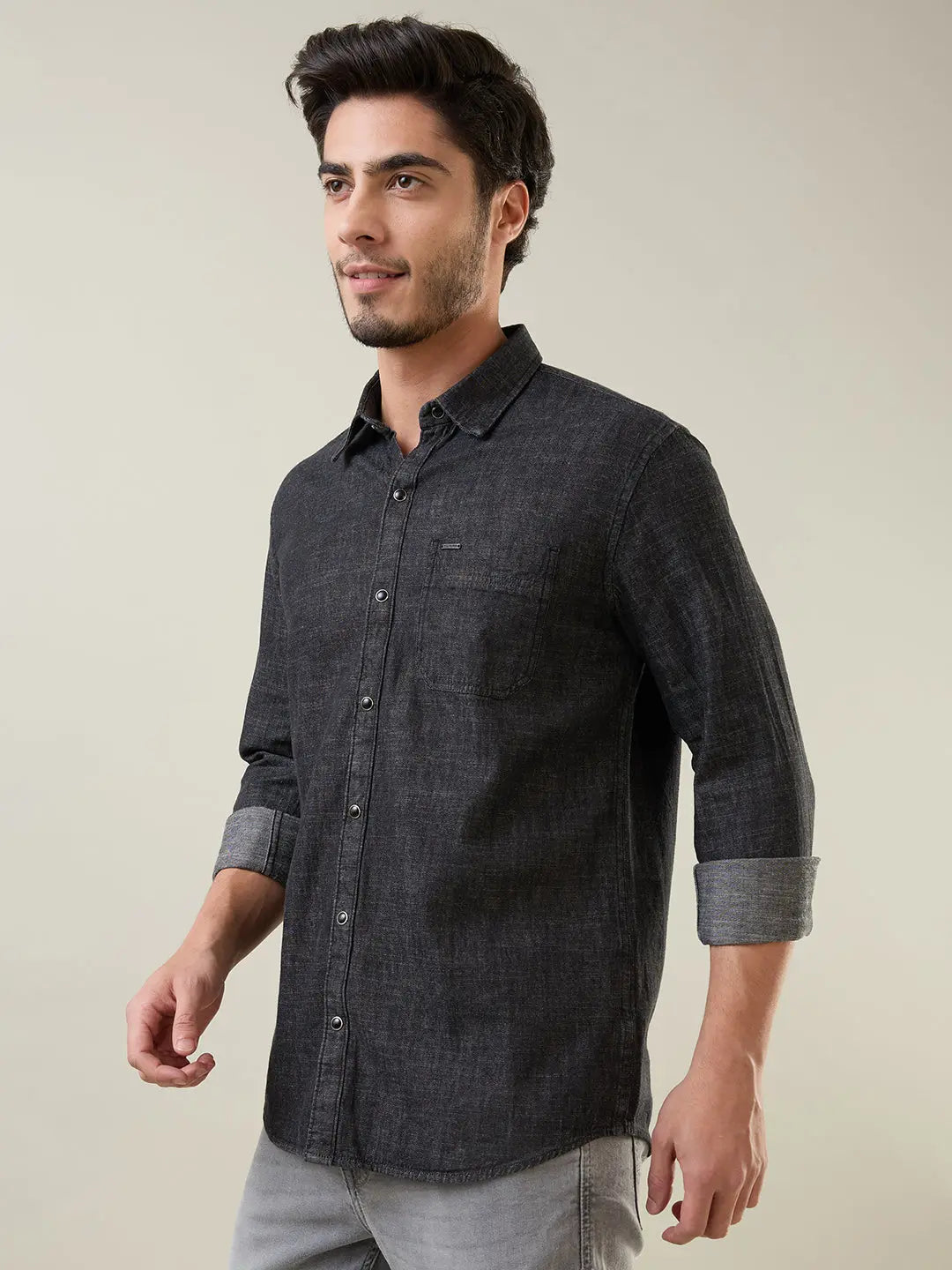 Black Solid Regular Fit Shirt TIM PARIS