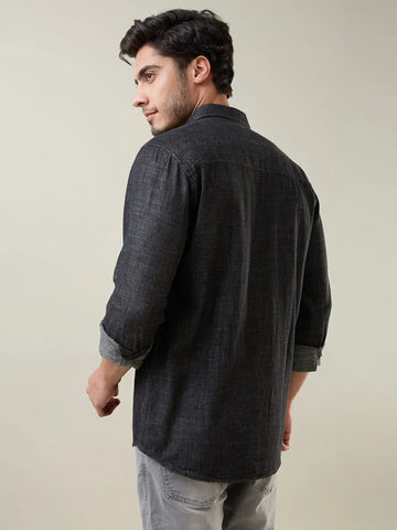 Black Solid Regular Fit Shirt TIM PARIS