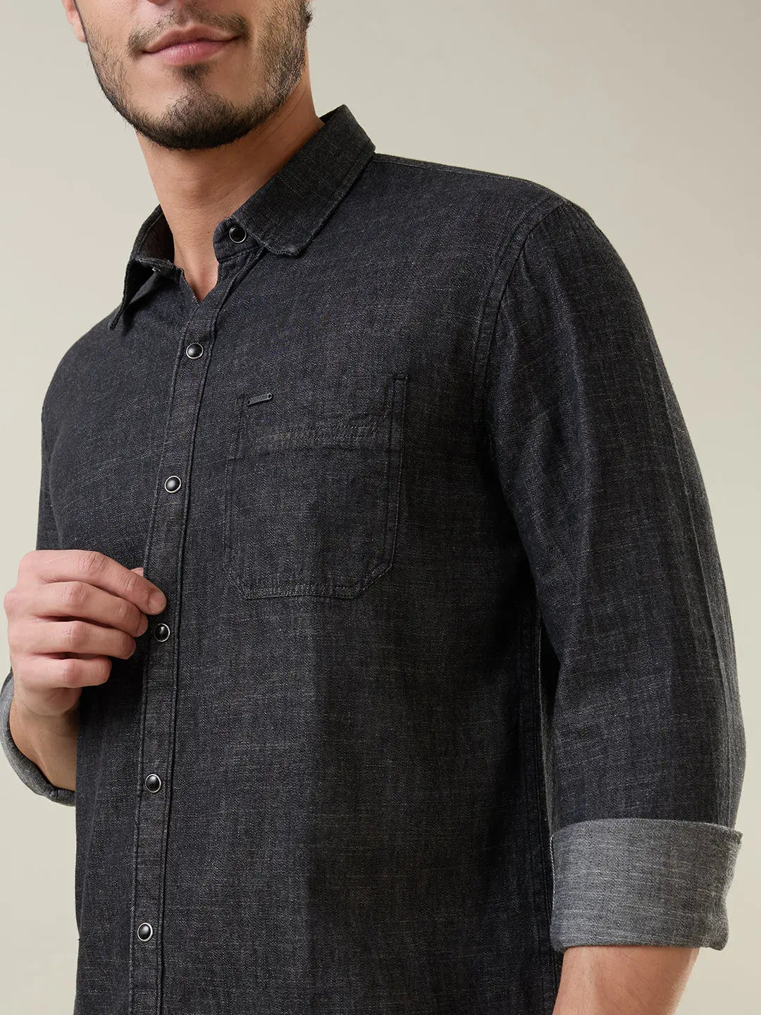 Black Solid Regular Fit Shirt TIM PARIS