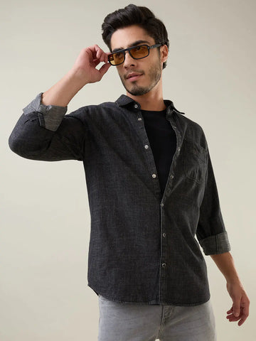 Black Solid Regular Fit Shirt TIM PARIS
