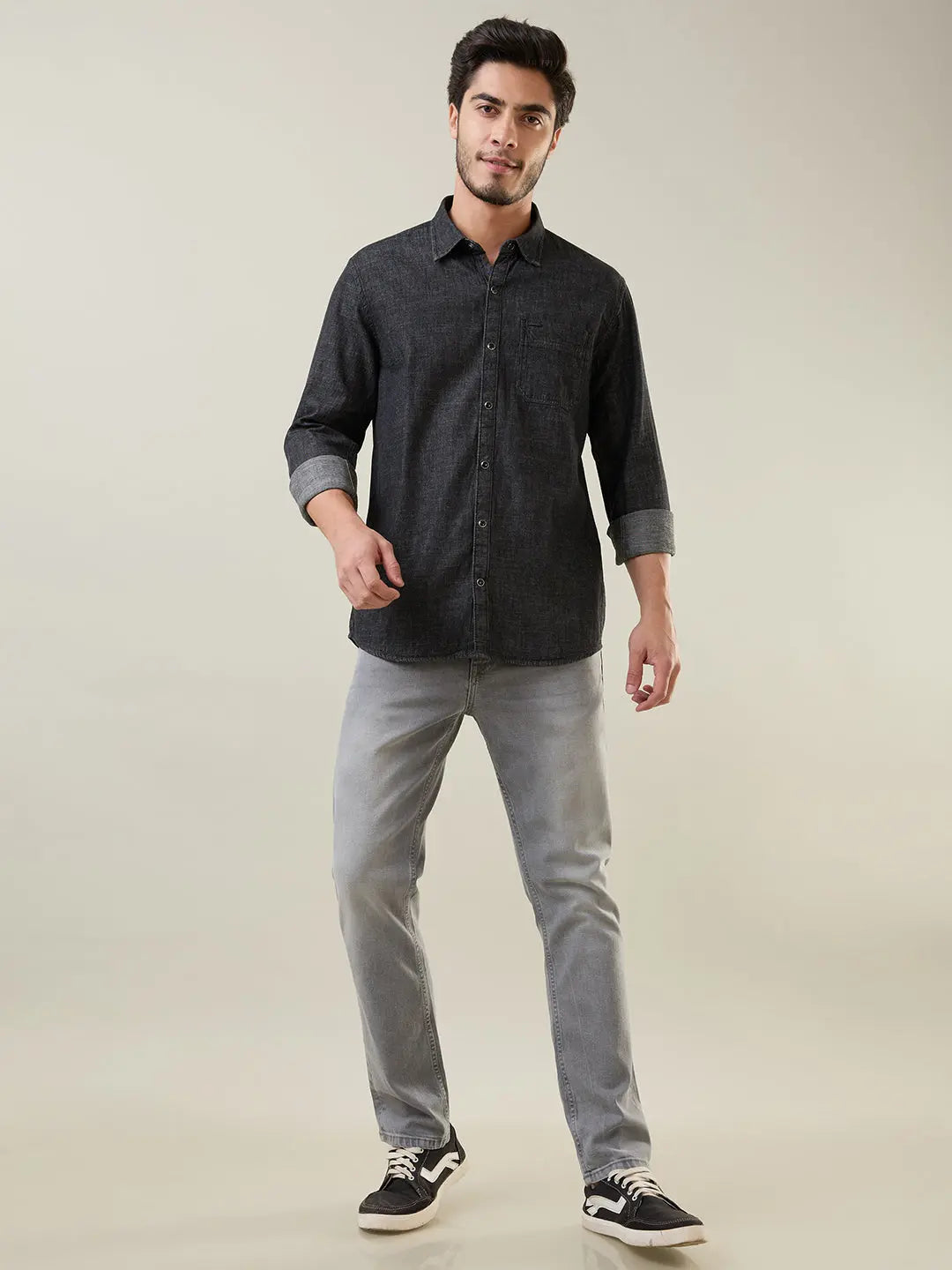 Black Solid Regular Fit Shirt TIM PARIS