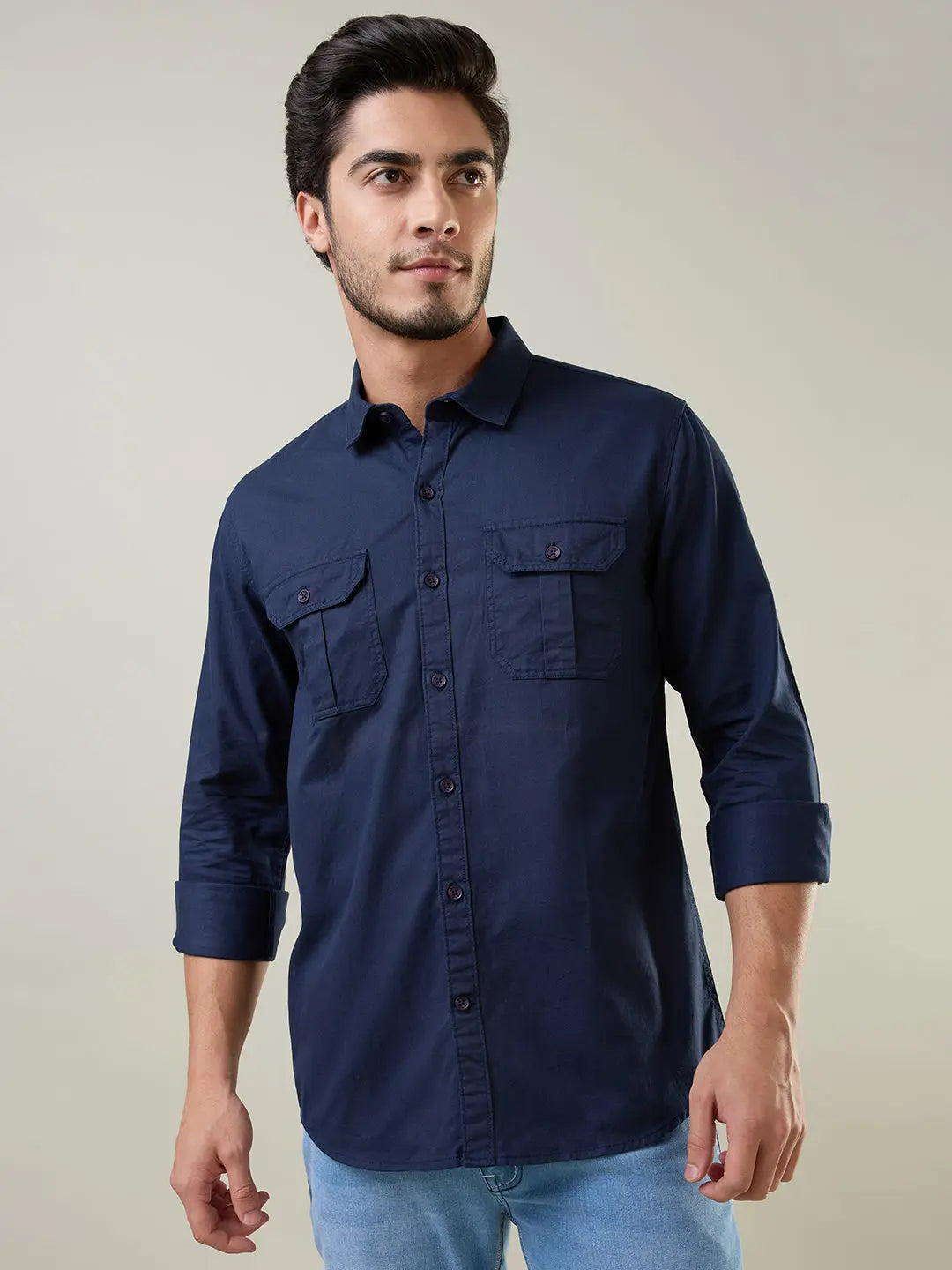 Navy Blue Solid Regular Fit Shirt TIM PARIS