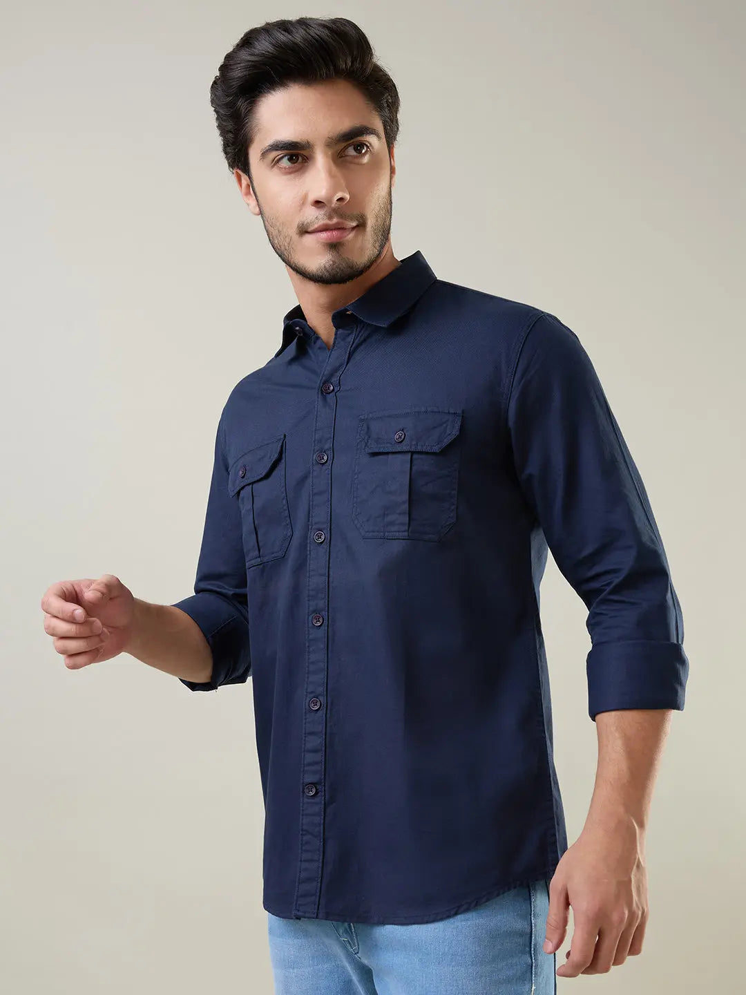 Navy Blue Solid Regular Fit Shirt TIM PARIS