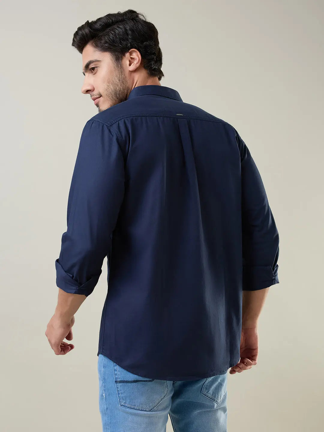 Navy Blue Solid Regular Fit Shirt TIM PARIS