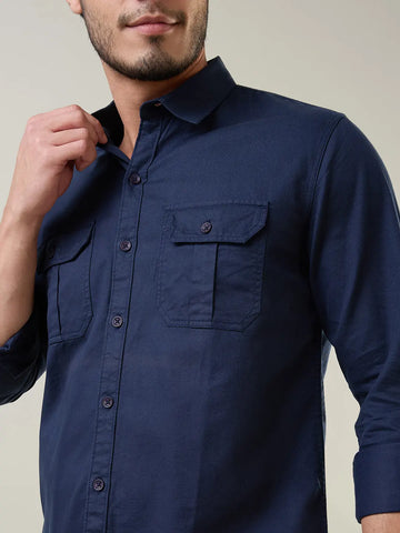 Navy Blue Solid Regular Fit Shirt TIM PARIS
