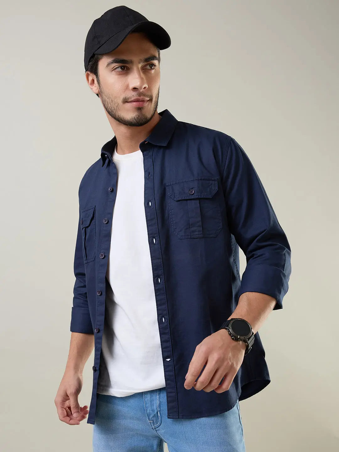 Navy Blue Solid Regular Fit Shirt TIM PARIS