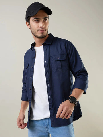 Navy Blue Solid Regular Fit Shirt TIM PARIS