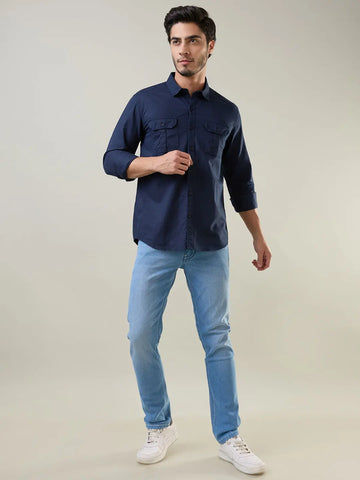 Navy Blue Solid Regular Fit Shirt TIM PARIS