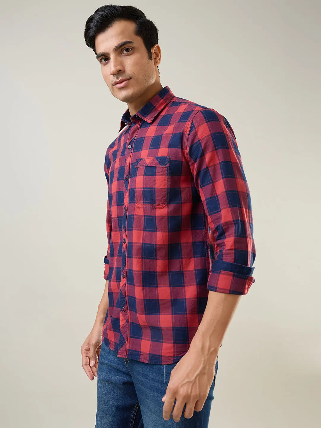 Red Checkered Regular Fit Shirt TIM PARIS