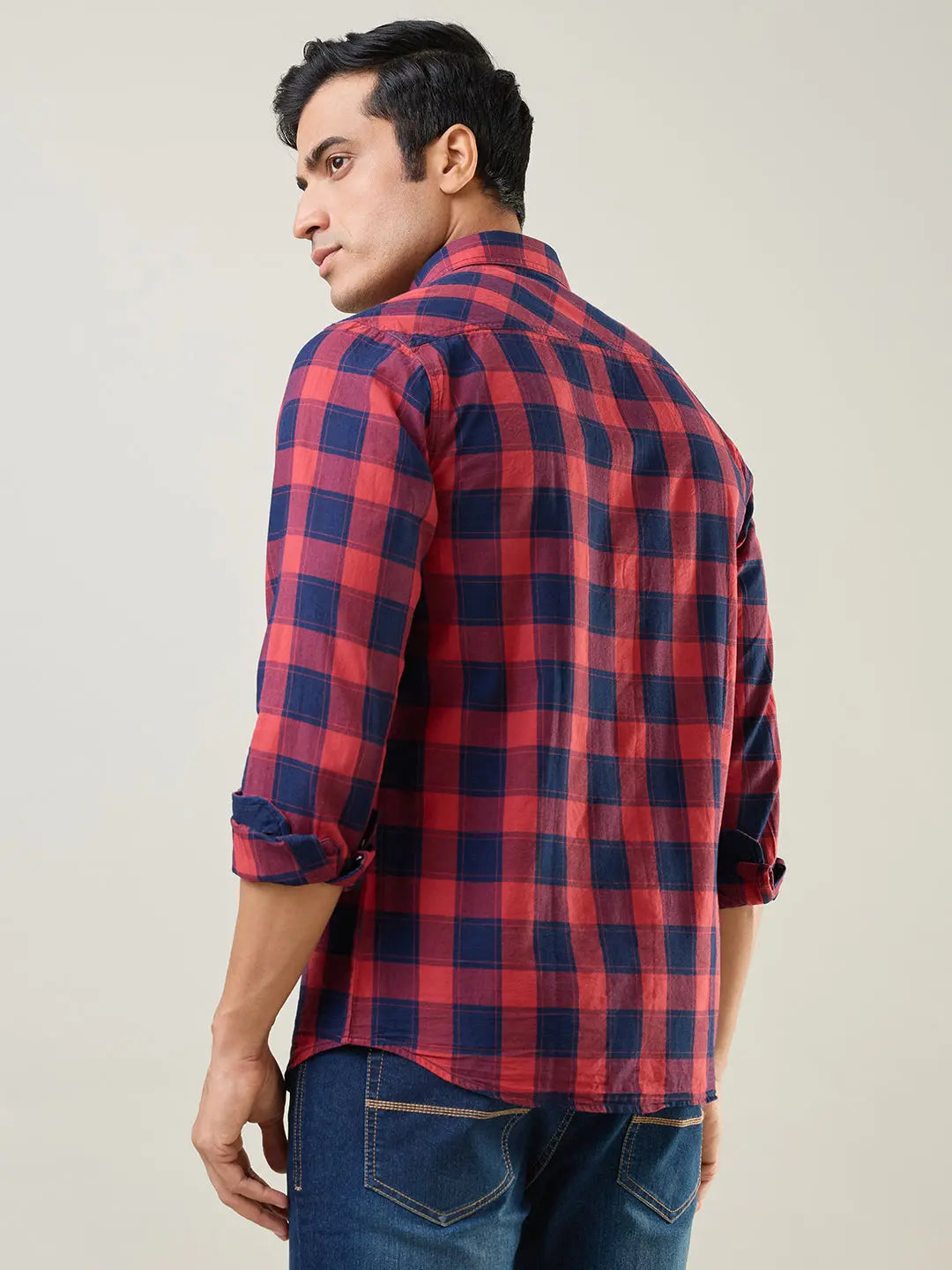 Red Checkered Regular Fit Shirt TIM PARIS