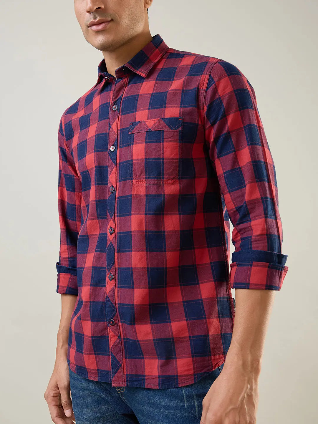 Red Checkered Regular Fit Shirt TIM PARIS