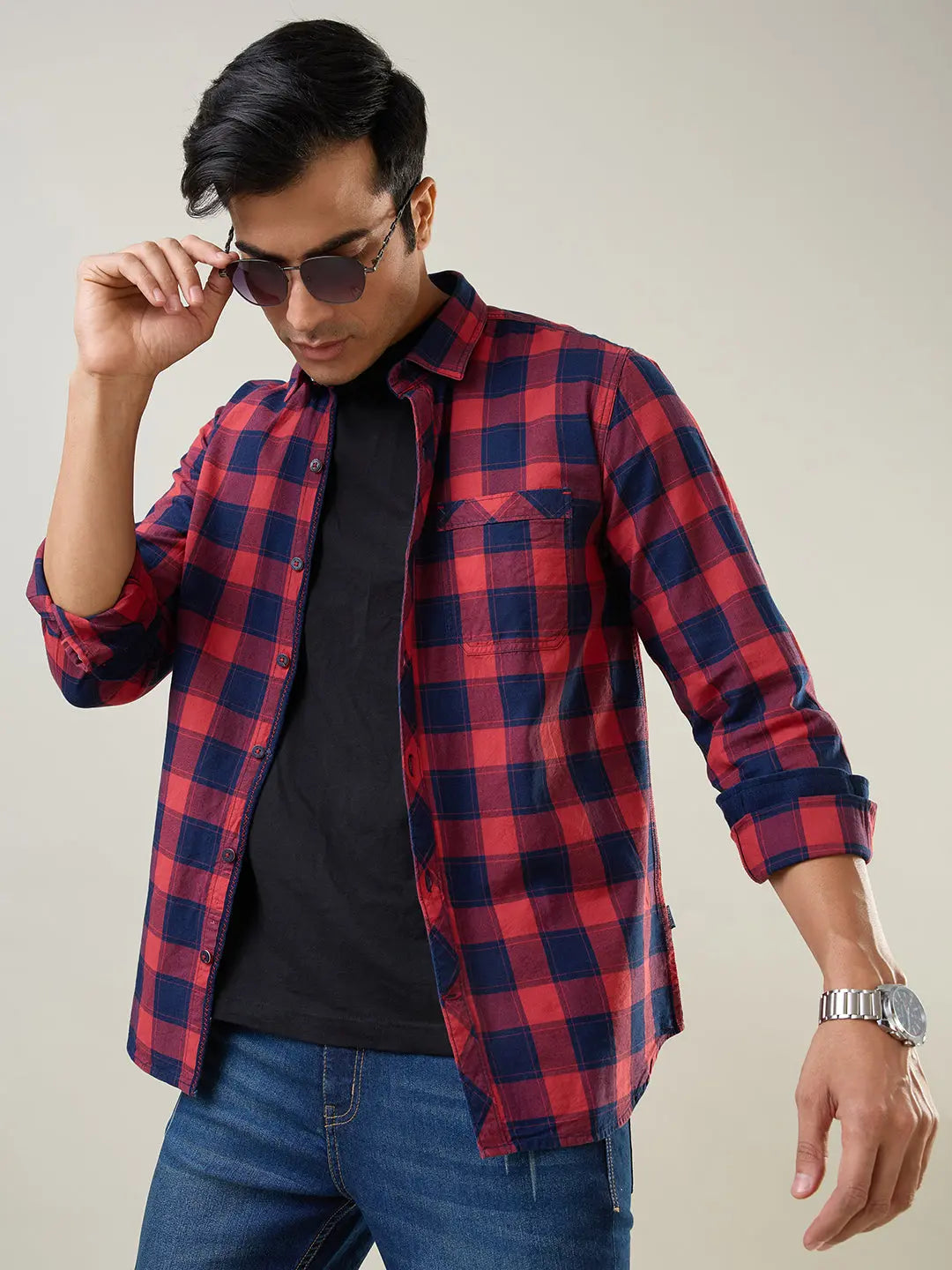 Red Checkered Regular Fit Shirt TIM PARIS